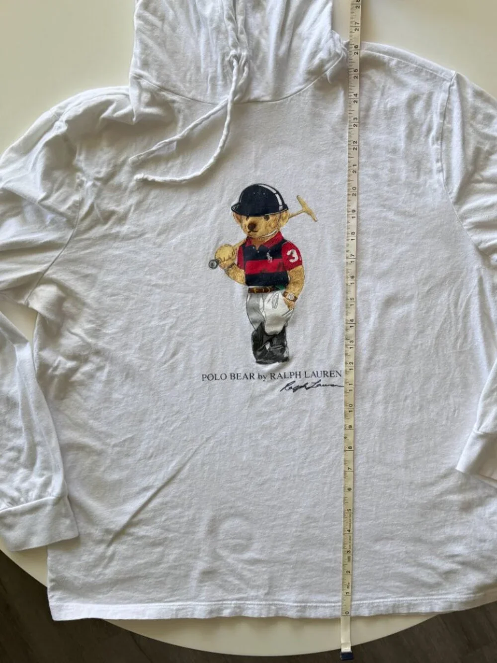 Polo Ralph Lauren Men L Polo Bear Lightweight Cotton Jersey Hooded T-Shirt White